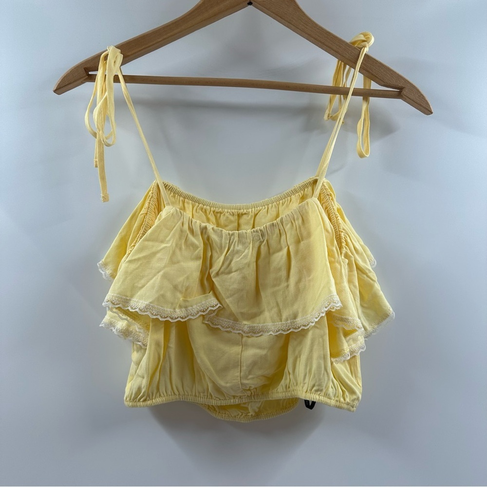Forever 21 Yellow Bubble Tank Top – Adjustable Tie Straps, Size Small - Picture 4 of 4